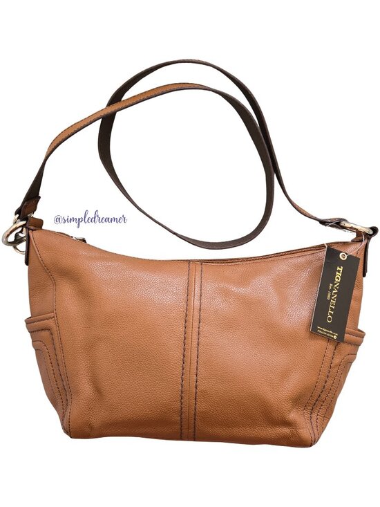 Tignanello Handbags - Tignanello Super Stitch Pebble Leather Convertible Shoulder Bag Cognac NWT